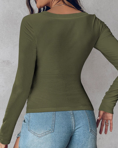 ⏰Last Day 50% OFF🍂Womens U-Neck Built-in Bra Long Sleeve Ribbed Top Shirts Elegant Skinny Fit Fabric
