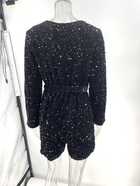 🎅Xmas Sales - 50% OFF🎄Sequined Long-Sleeve One-Piece Shorts Set