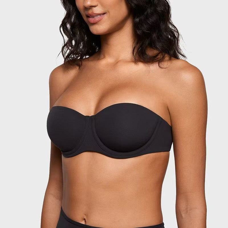 💜Women's Convertible Strapless Minimiser Bandeau Bra Underwire Unlined for Large Bust