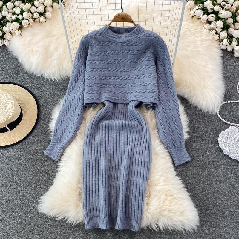 🎉Autumn Hot Sale 55% OFF🎉Women’s Two Piece Sweater Set Crop Top & Bodycon Dress