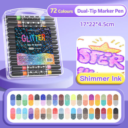 🖊️ 50% OFF NOW! ✨ Dual-Tip Glitter Marker Pen - Vibrant Colors for Art/Journaling/Scrapbooking, Non-Toxic & Quick-Drying 🎨📝