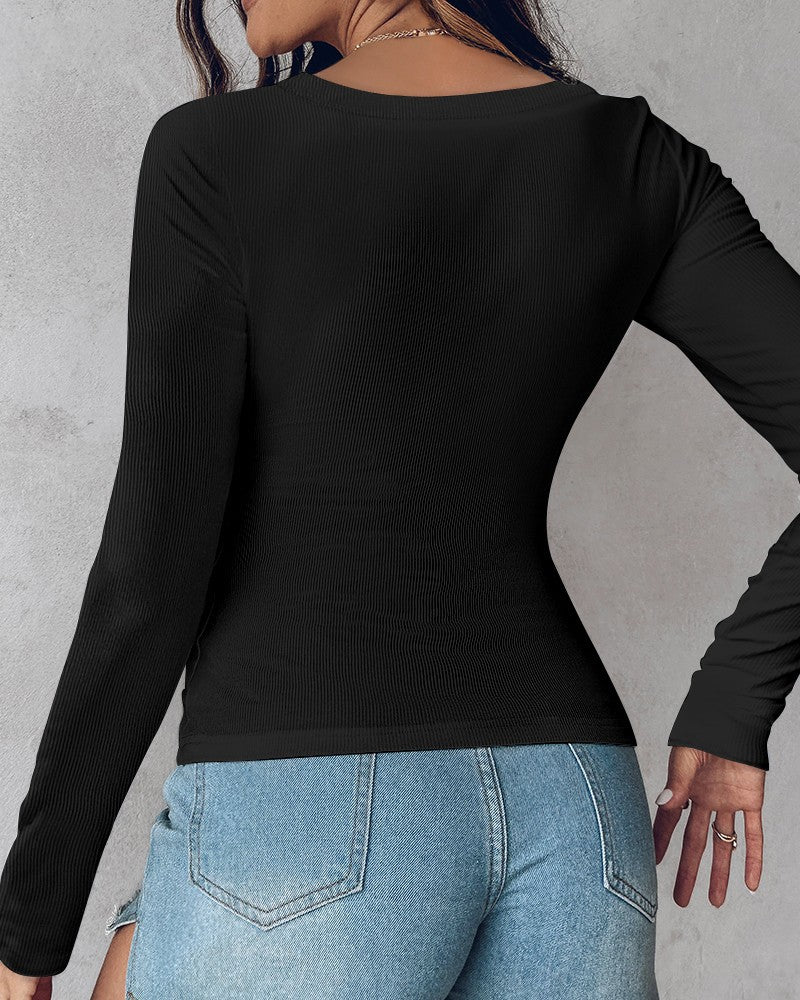 ⏰Last Day 50% OFF🍂Womens U-Neck Built-in Bra Long Sleeve Ribbed Top Shirts Elegant Skinny Fit Fabric