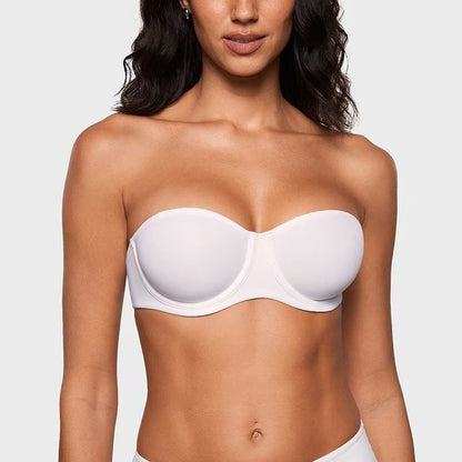 💜Women's Convertible Strapless Minimiser Bandeau Bra Underwire Unlined for Large Bust