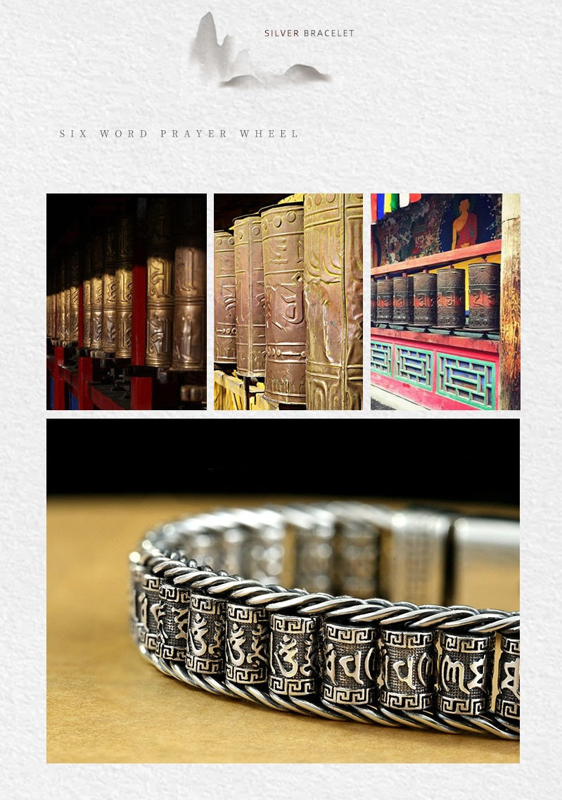 📿 Six Character Truth Prayer Wheel Bracelet – Lucky Prayer Wheel Design, Smooth Polished Surface, Lightweight Comfortable & Blessing Jewelry ✨