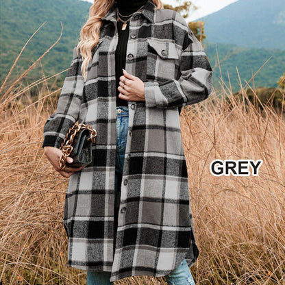 💕Women's Plaid Print Long Sleeve Warm Tweed Coat