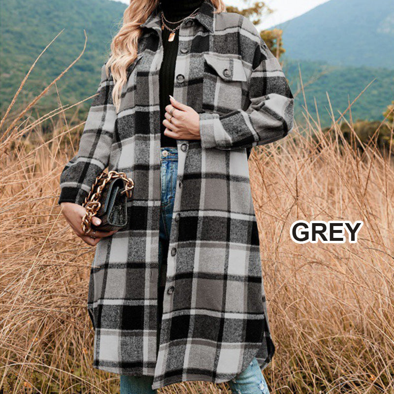 💕Women's Plaid Print Long Sleeve Warm Tweed Coat