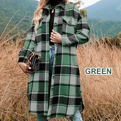 💕Women's Plaid Print Long Sleeve Warm Tweed Coat