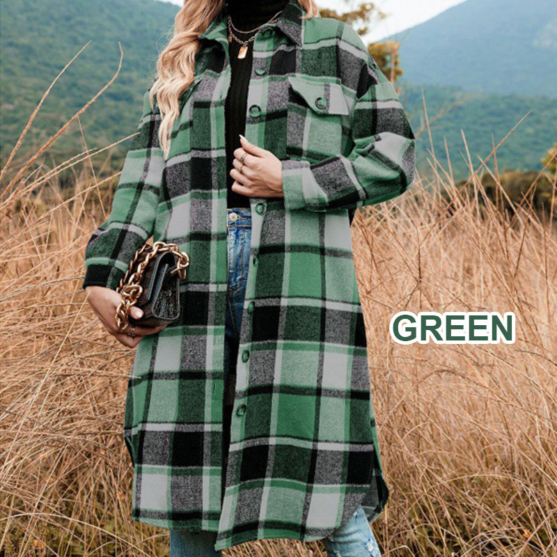 💕Women's Plaid Print Long Sleeve Warm Tweed Coat