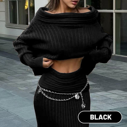 🎅Xmas Sales - 50% OFF🎄Women's Off-Shoulder Knitted Sweater & Skirt 2-Piece Set