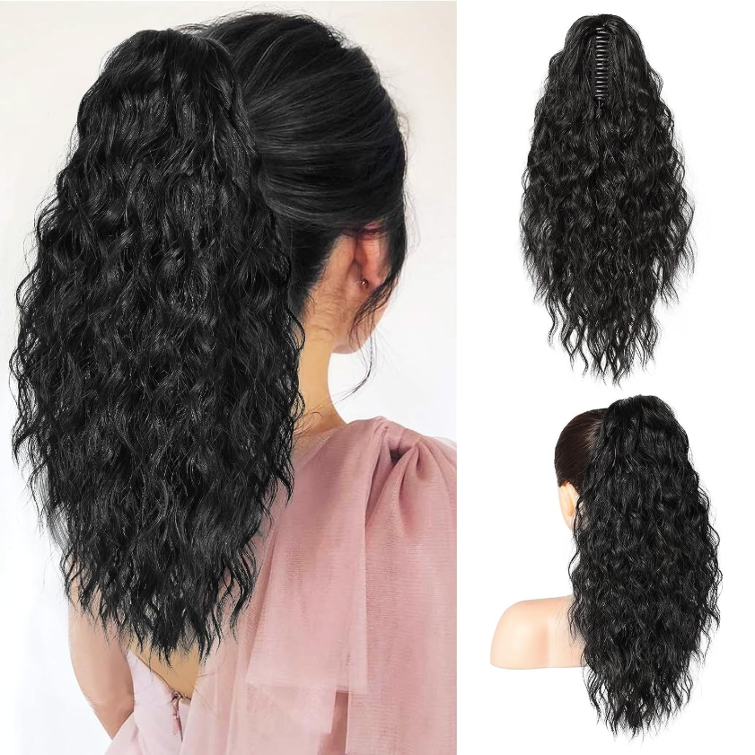 🩷 18 Inch Curly Wavy Frizzy Hair Extension with Ponytail