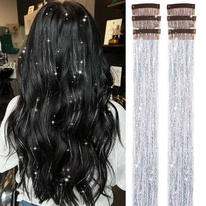 Clip in Hair Tinsel, Pack of 6 Pcs 24 Inch,Glitter Tinsel Hair Extensions 24 Inches, Festival Tinsel Fairy Hair Extension