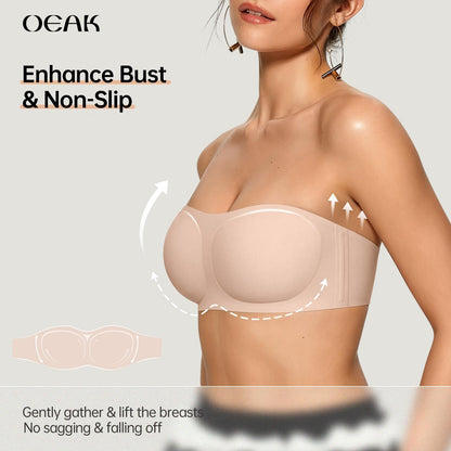 💞💞Womens Strapless Bras Push Up Bandeau Bra Non Slip Wireless Supportive Padded Bras Seamless Comfortable Tube Jelly Bra