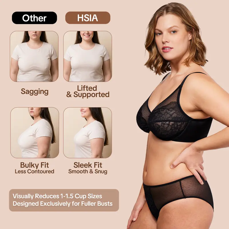 💜Enchante Floral Lace Plus Size Underwire Unlined Unpadded Minimizer Full Coverage Bra Women's Wear Comfortable Breathable Mesh Cup