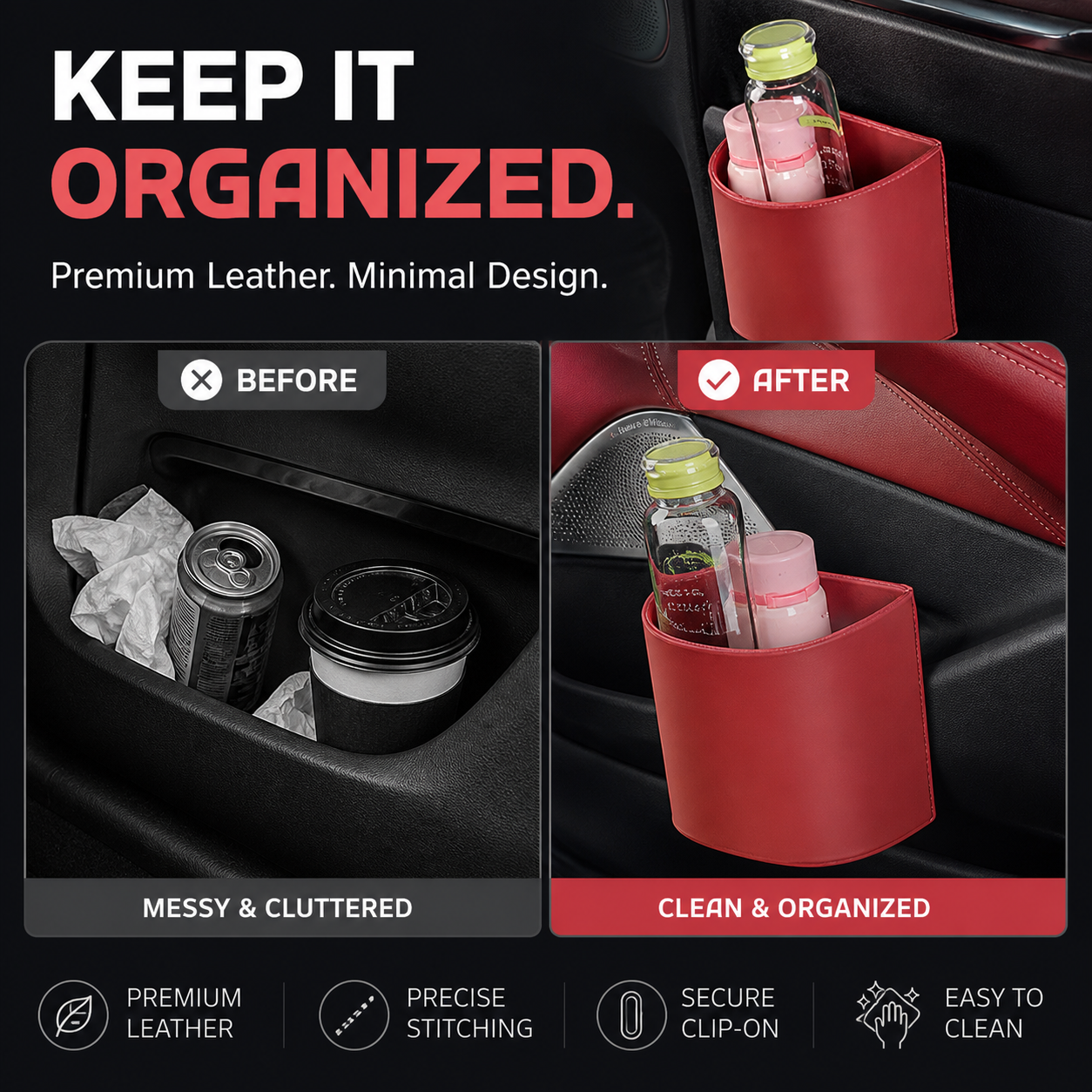 🚗 45% OFF! Leather Car Door Cup Holder – Wide‑mouth opening, easy reach for drinks & phone. Clip‑on secure fit. PU leather, tough & stylish. 🛡️✨