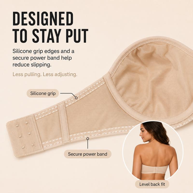 💜Women's Convertible Strapless Minimiser Bandeau Bra Underwire Unlined for Large Bust