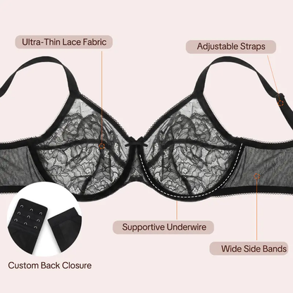 💜Enchante Floral Lace Plus Size Underwire Unlined Unpadded Minimizer Full Coverage Bra Women's Wear Comfortable Breathable Mesh Cup
