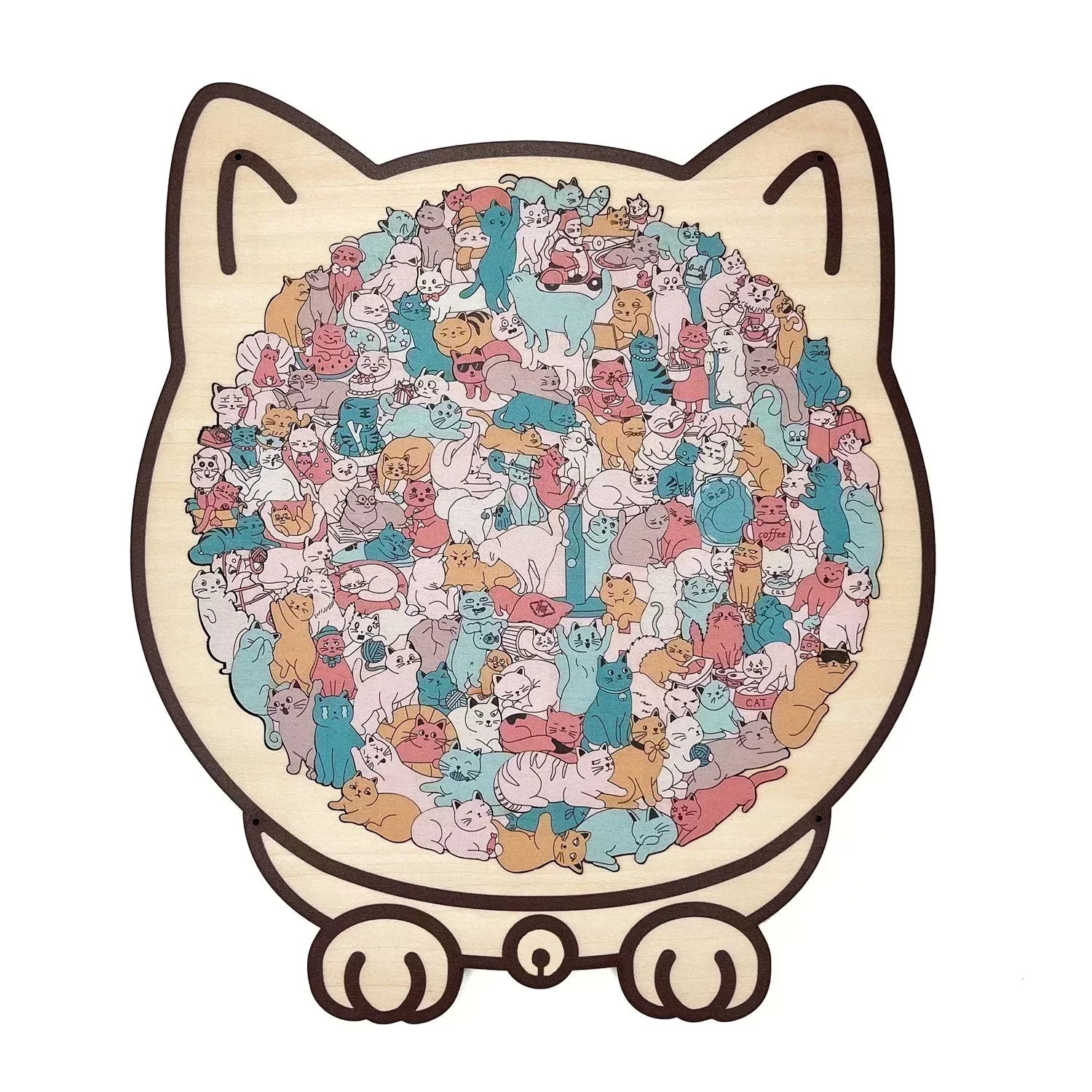 🎅135-Piece Morandi-Colored Cat Shaped Wooden Jigsaw Puzzle