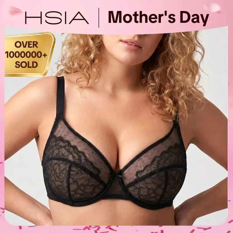💞Enchante Floral Lace Plus Size Underwire Unlined Unpadded Minimizer Full Coverage Bra Women's Wear Comfortable Breathable Mesh Cup
