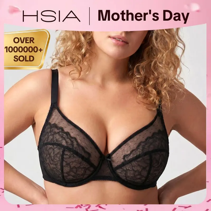 💞Enchante Floral Lace Plus Size Underwire Unlined Unpadded Minimizer Full Coverage Bra Women's Wear Comfortable Breathable Mesh Cup
