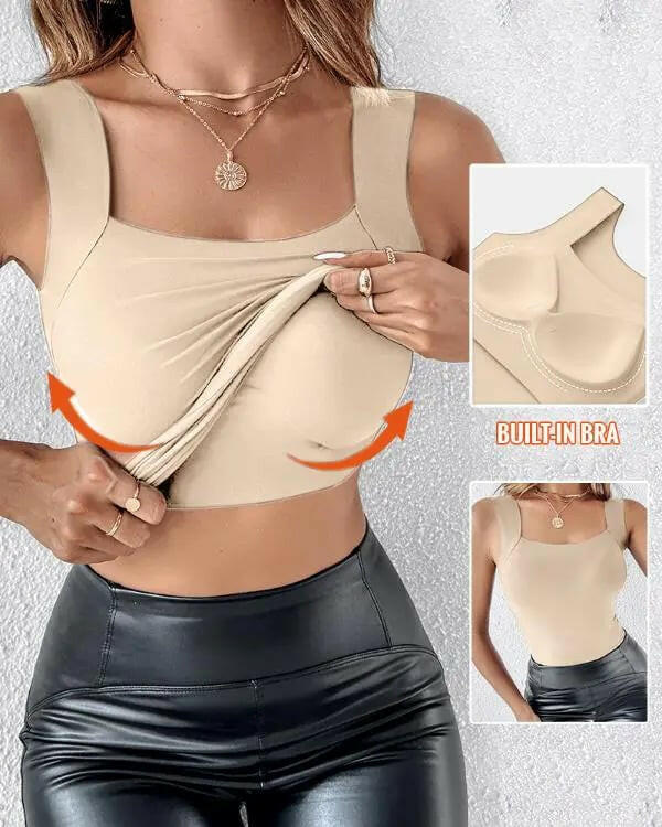 2-Piece Set💕Women’s U Neck Thermal Tank Tops with Built-In Bra