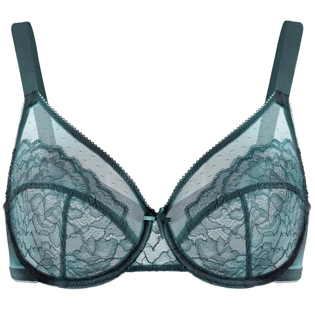 💜Enchante Floral Lace Plus Size Underwire Unlined Unpadded Minimizer Full Coverage Bra Women's Wear Comfortable Breathable Mesh Cup