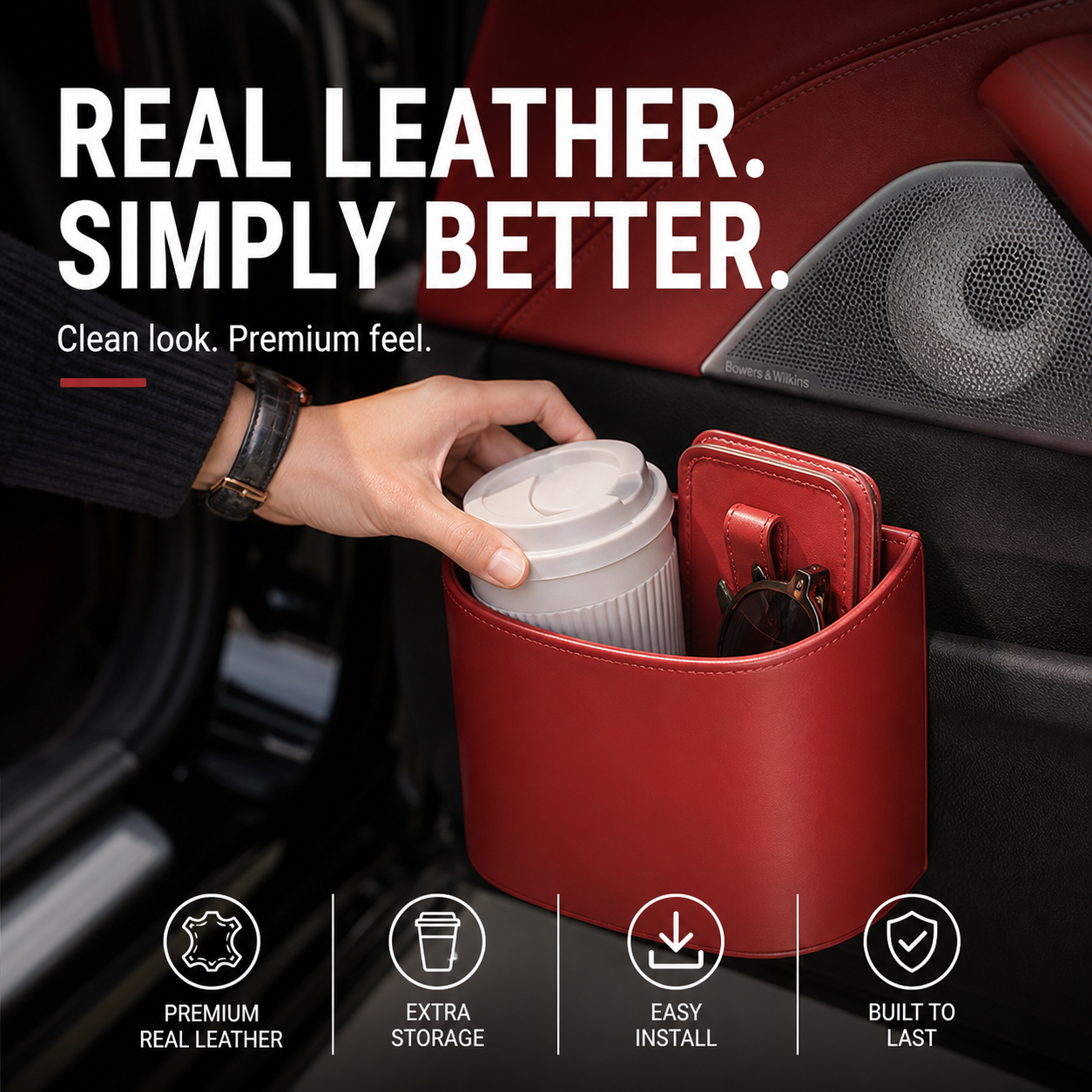 🚗 🚗45% OFF! Leather Car Door Cup Holder – Wide‑mouth opening, easy reach for drinks & phone. Clip‑on secure fit. PU leather, tough & stylish. 🛡️✨