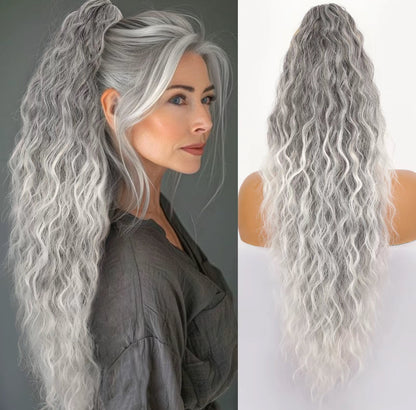 Extension de Cheveux Bouclés Ondulés et Volumineux avec Queue de Cheval