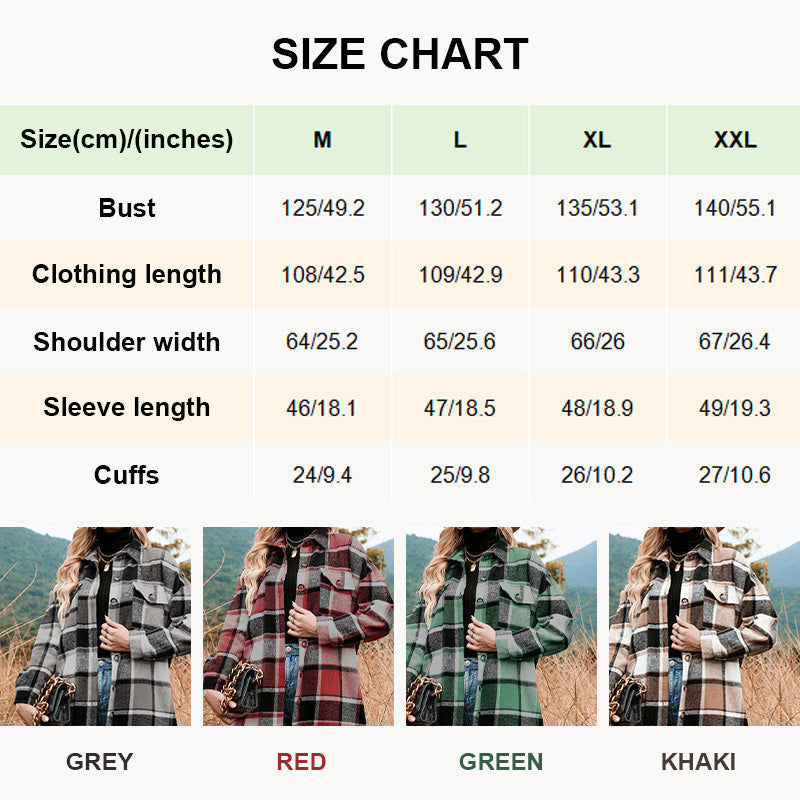 💕Women's Plaid Print Long Sleeve Warm Tweed Coat