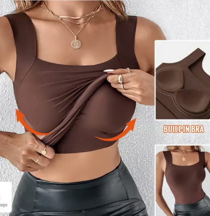 2-Piece Set💕Women’s U Neck Thermal Tank Tops with Built-In Bra