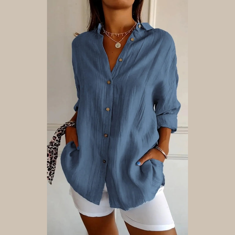 🌷Summer Sale 48% Off💝Classic Pleated Textured Single-Breasted Lapel Shirt for Women zanzzea