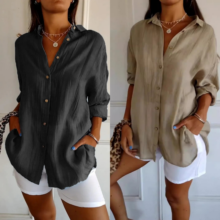 🌷Summer Sale 48% Off💝Classic Pleated Textured Single-Breasted Lapel Shirt for Women zanzzea