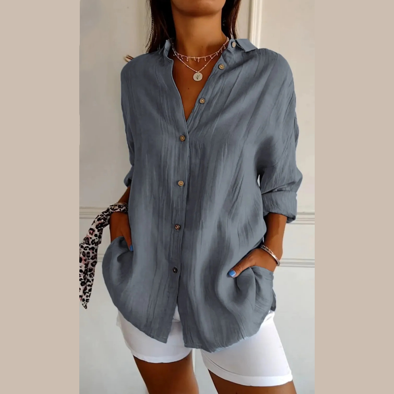 🌷Summer Sale 48% Off💝Classic Pleated Textured Single-Breasted Lapel Shirt for Women zanzzea