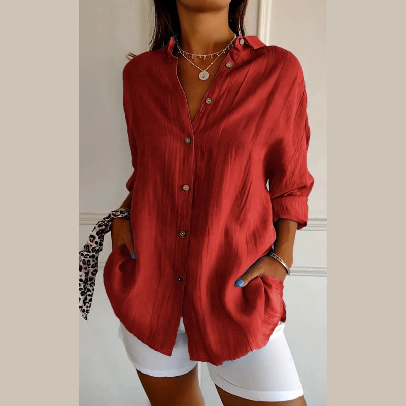 🌷Summer Sale 48% Off💝Classic Pleated Textured Single-Breasted Lapel Shirt for Women zanzzea
