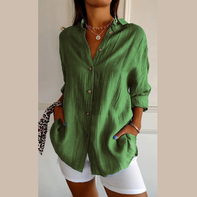 🌷Summer Sale 48% Off💝Classic Pleated Textured Single-Breasted Lapel Shirt for Women zanzzea