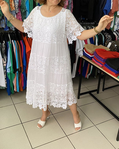 🔥Limited time 50% off🔥Solid Color Short Sleeve Lace Dress
