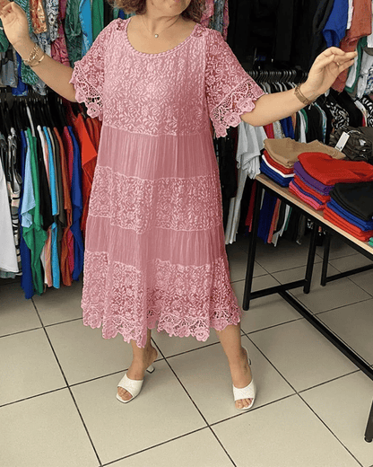 🔥Limited time 50% off🔥Solid Color Short Sleeve Lace Dress