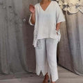 💥Last Day 50% OFF💥Women's Cotton Linen V-Neck 2-Piece Set