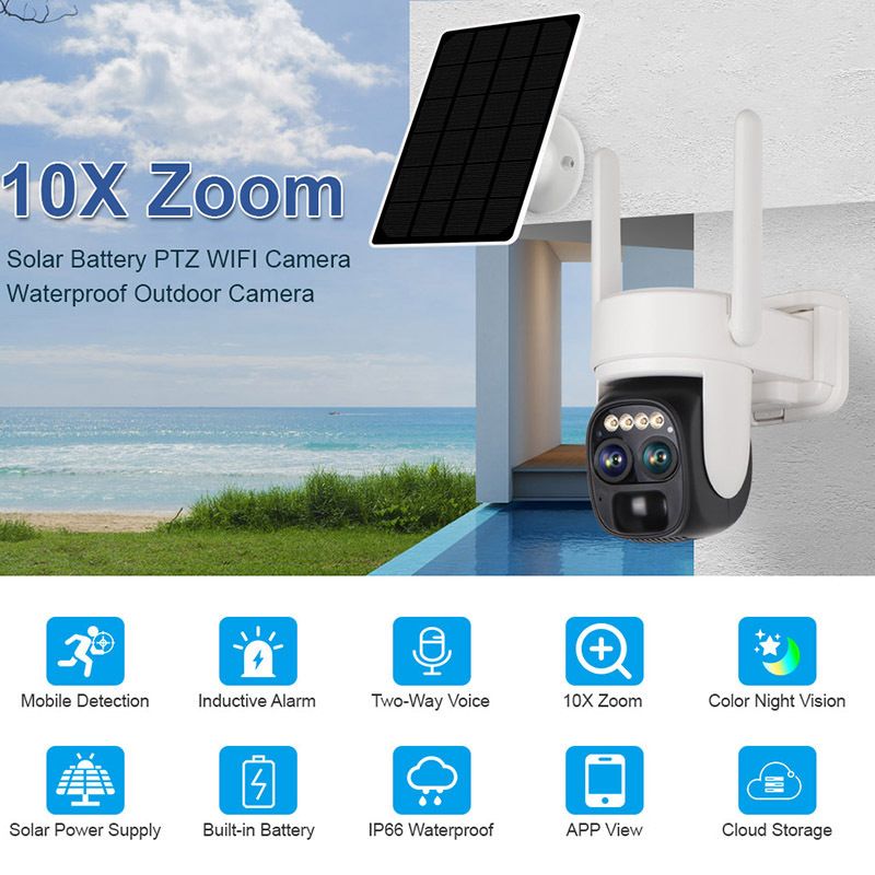 🔥HOT SALE🔥10X Zoom Dual Lens Remote Night Vision Solar Surveillance Camera