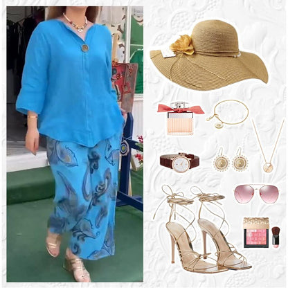 🔥Limited Time 50% OFF🔥Women’s Casual Printed Long-sleeve Blouse and Wide-leg Pants 2-piece Set