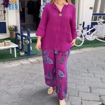 🔥Limited Time 50% OFF🔥Women’s Casual Printed Long-sleeve Blouse and Wide-leg Pants 2-piece Set