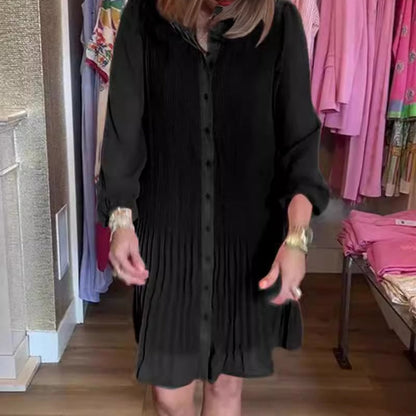 💕HOT SALE💕 Casual Button-Down Shirt Dress with Pleated Hem
