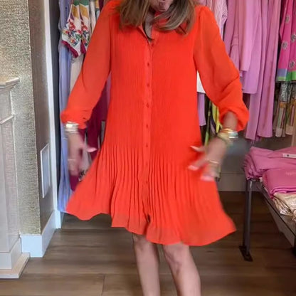 💕HOT SALE💕 Casual Button-Down Shirt Dress with Pleated Hem