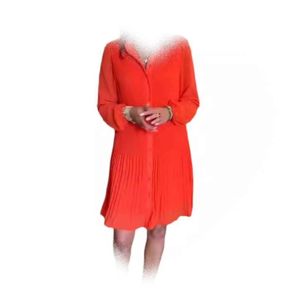 💕HOT SALE💕 Casual Button-Down Shirt Dress with Pleated Hem