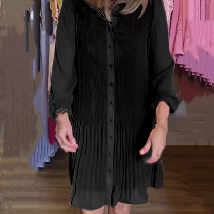 💕HOT SALE💕 Casual Button-Down Shirt Dress with Pleated Hem