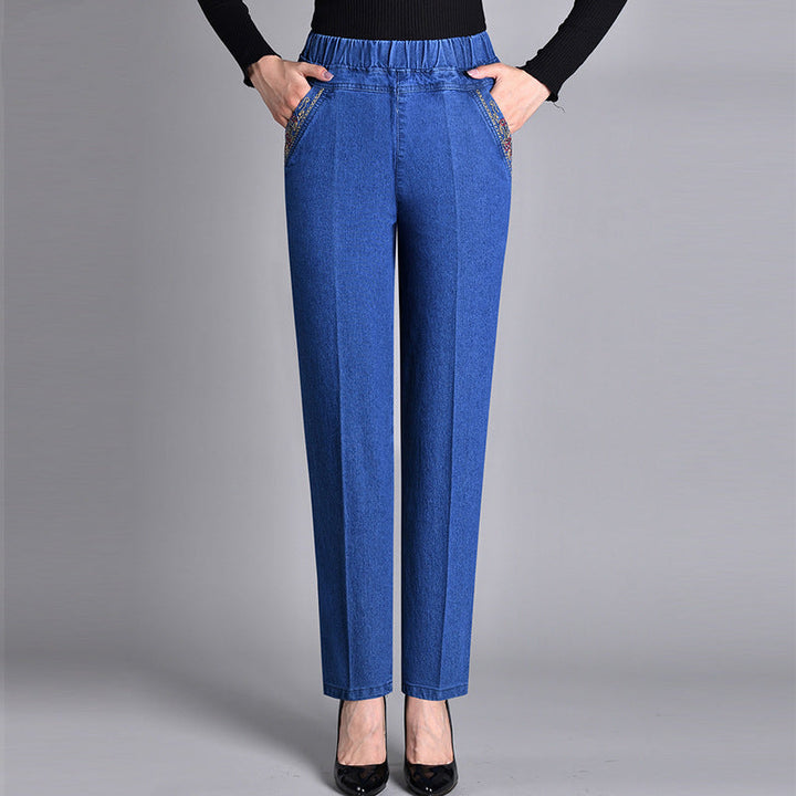 🎁Limited time 50% OFF⏳Women's Side-Pocket Full Elastic Waist Jeans zanzzea