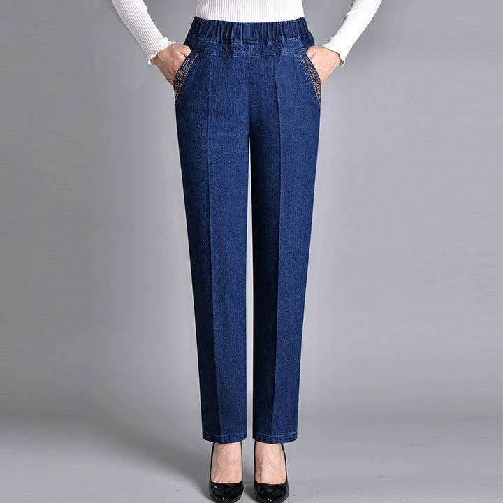 🎁Limited time 50% OFF⏳Women's Side-Pocket Full Elastic Waist Jeans zanzzea