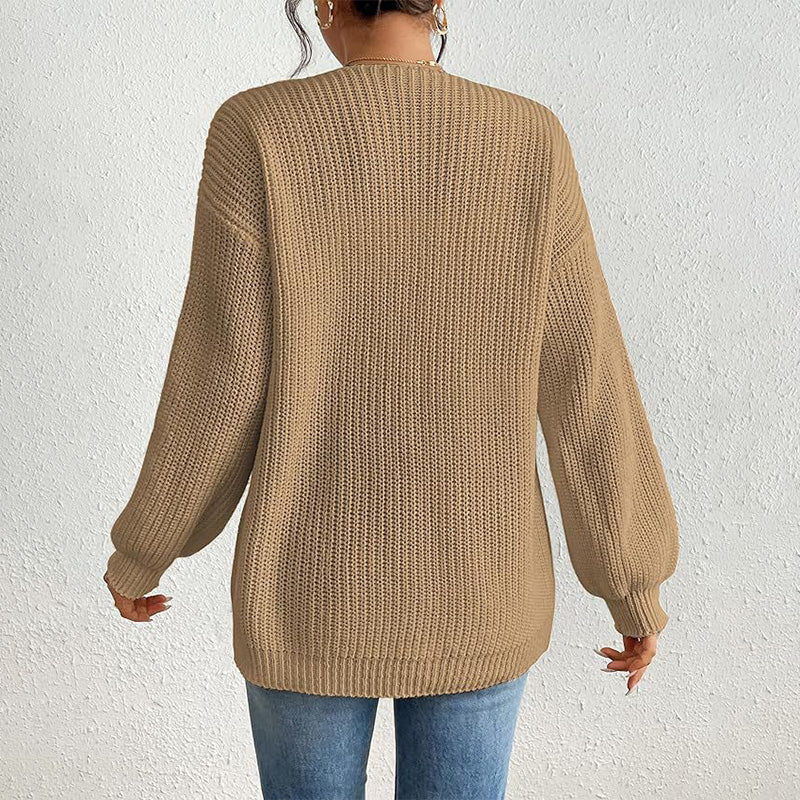 🔥Limited time 50% off🔥Chunky Knit Open Front Cardigan with Lantern Sleeves