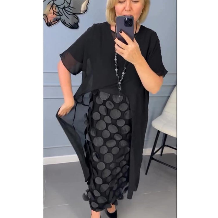 🌷Hot sale 50% off🌷Women’s Elegant V-neck Black Dress with Irregular Outwear 2-piece Set zanzzea