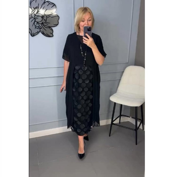 🌷Hot sale 50% off🌷Women’s Elegant V-neck Black Dress with Irregular Outwear 2-piece Set zanzzea