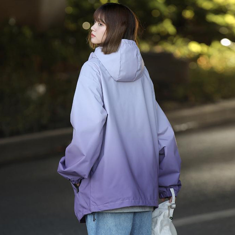 Gradient Color Unisex Hooded Windproof and Waterproof Jacket